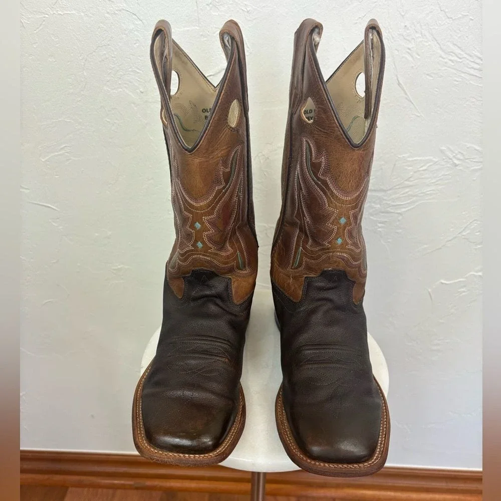 OLD WEST Broad Square Toe‎ Western Cowboy Boots Brown Tan Leather Cowgirl 6